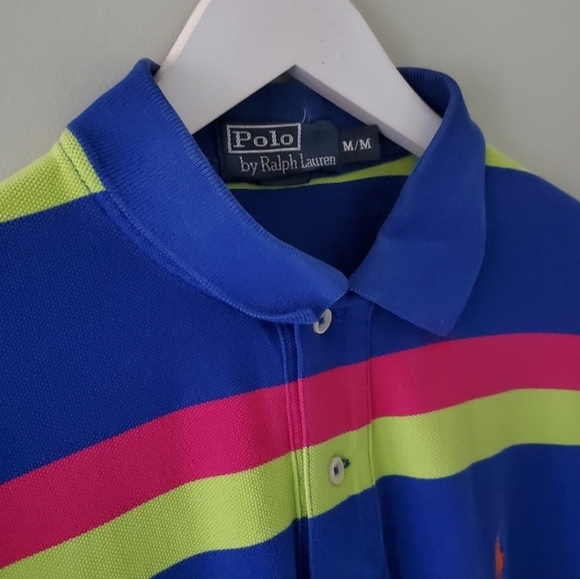 Polo Ralph Lauren M Vintage 90s Retro Stripe Preppy Eclectic Dadcore Polo - Picture 7 of 13